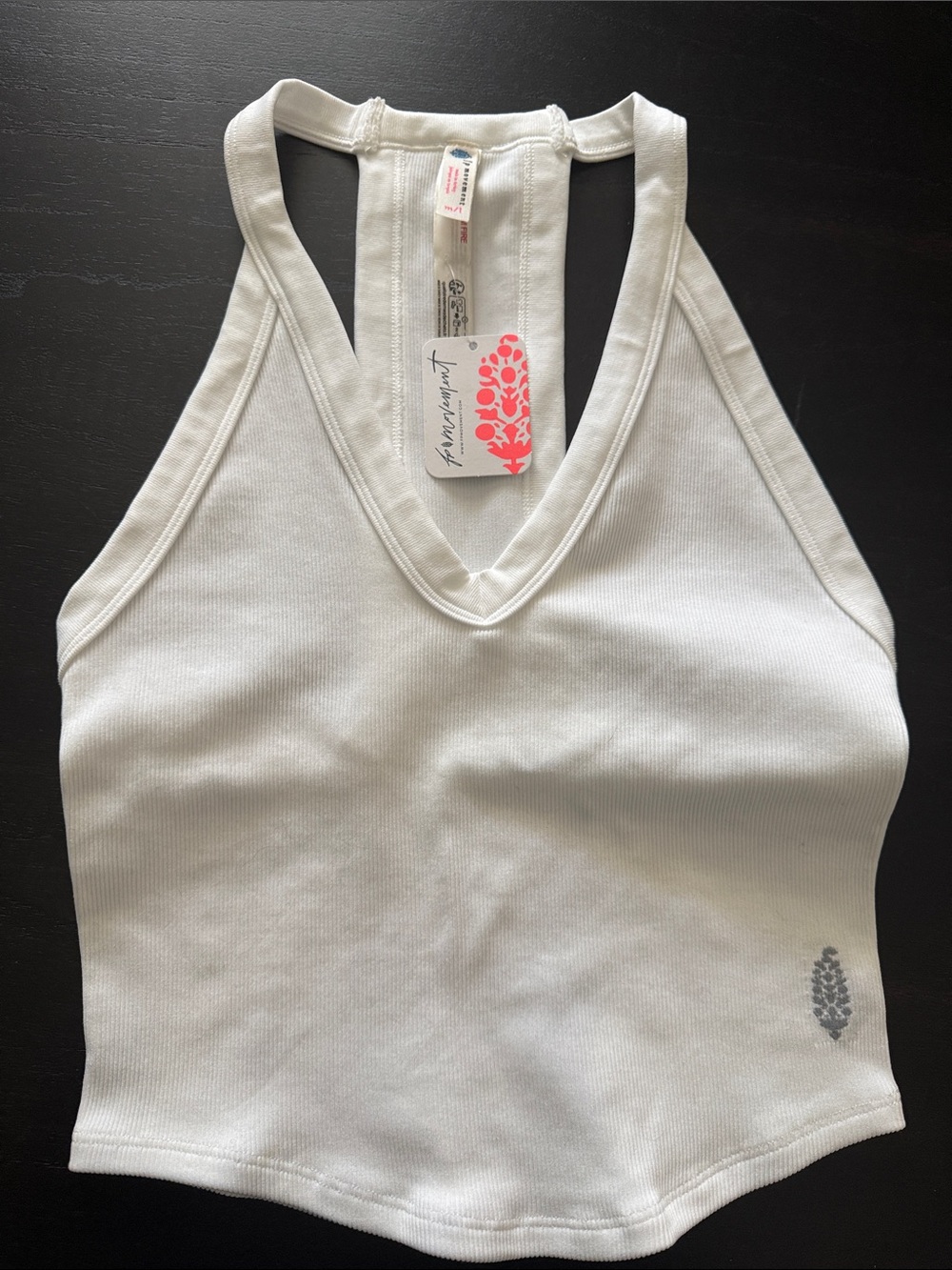 Free People White Ribbed V-Neck Racerback Crop Top